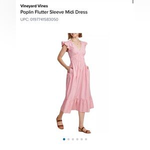 Vineyard Vines Pink Poplin Flutter Sleeve Midi Dress: XL